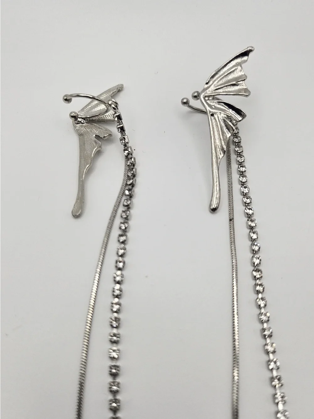 Silver Butterfly Drop Cuff Earrings